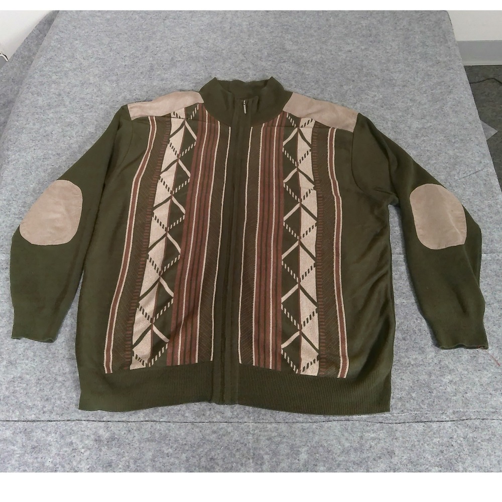Michael Irvin 88 Cardigan Sweater Mens 3XL Green Full Zip Elbow Patches Y2K